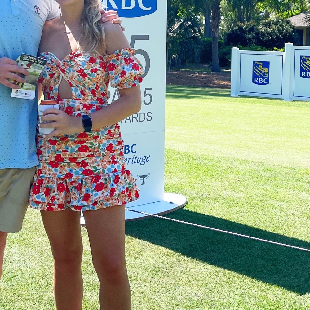 Boutique mini floral strapless dress